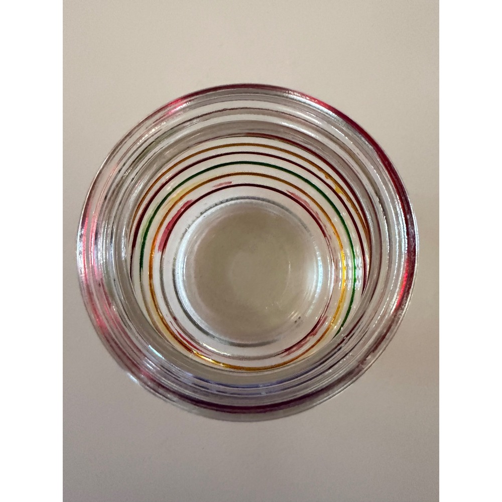 Multicolor Striped Art Glass Vase 5.5" Hand Painted Drip Design - Picture 3 of 5